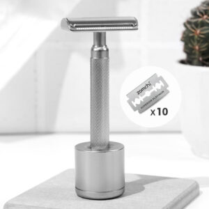 MAQUINILLA + SOPORTE AFEITAR ACERO PLATA