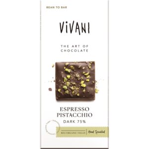 CHOCOLATE NEGRO CAFÉ PISTACHO 75 % 80 GR