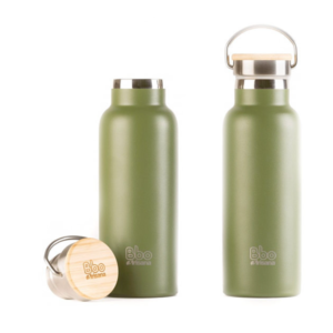 BOTELLA TERMO TAPÓN BAMBÚ VERDE 500 ML
